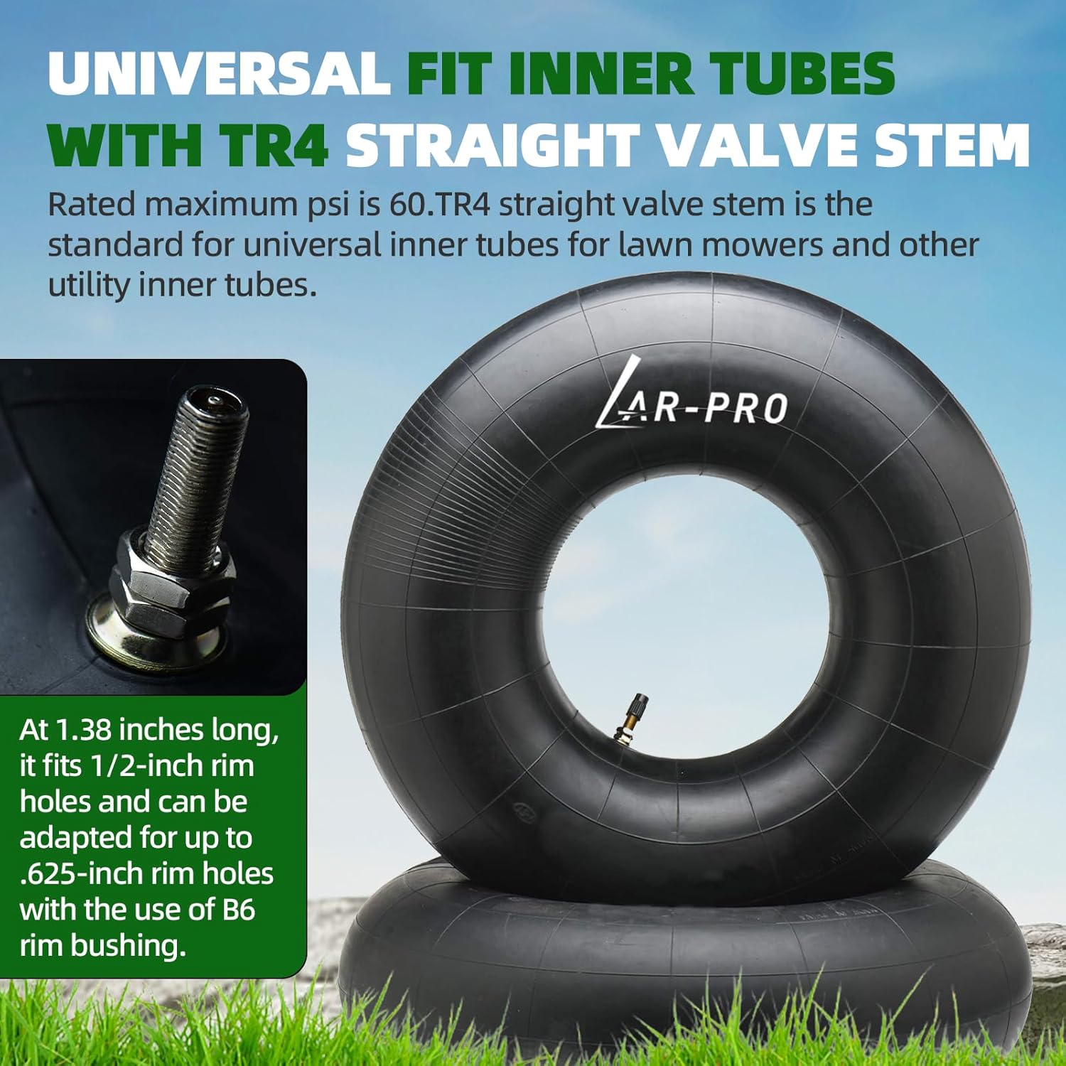 AR-PRO (2 Packs 20x8.00-8, 20x8-8, 20x10.00-8, 20x10-8 Inner Tube Replacement with TR-4 Straight Valve Stem for Mower/Tractor/Golf Cart/Garden Trailer and More